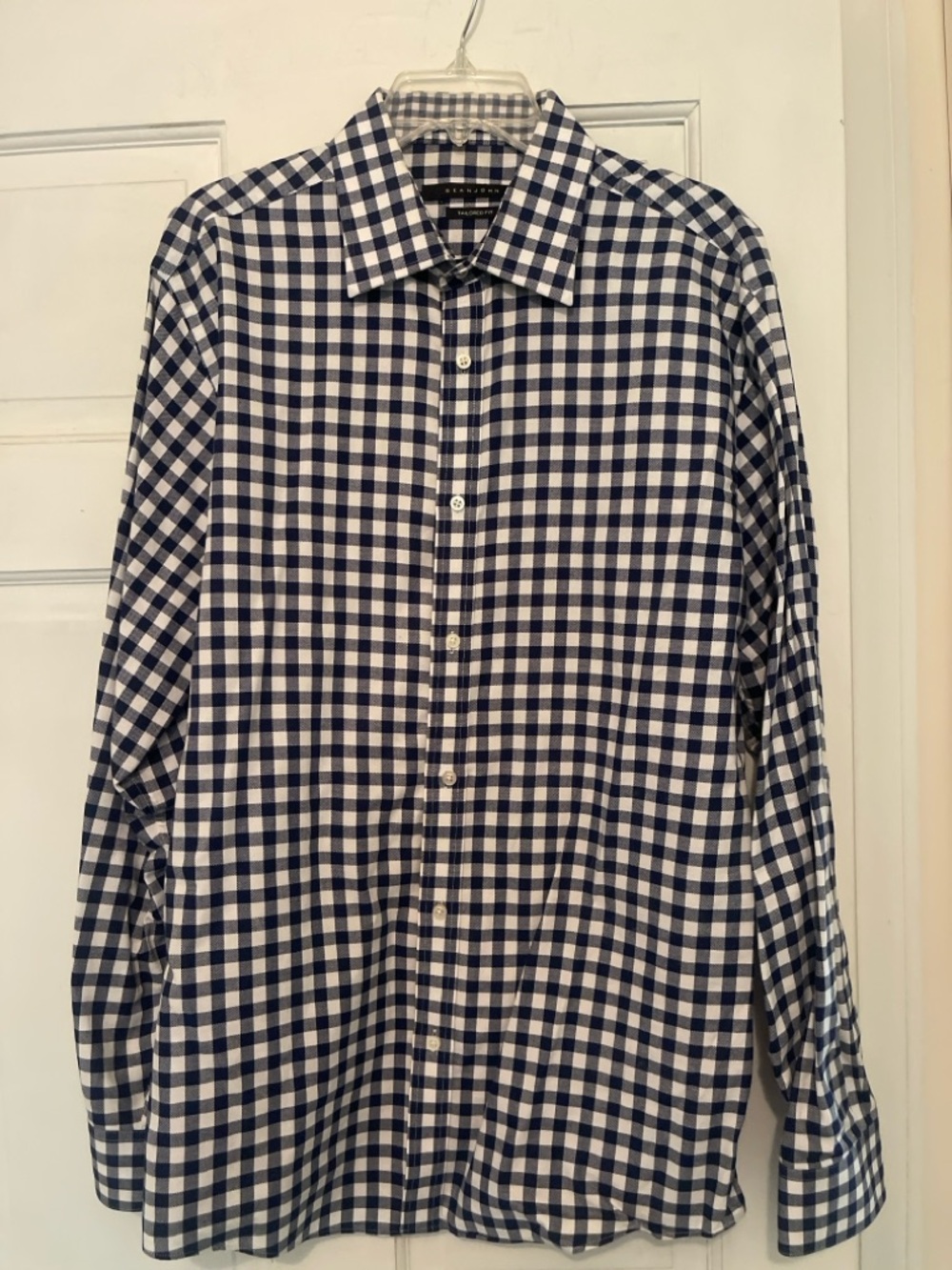 Sean John Tailored Fit Blue & White Check Button Down Shirt – Men’s